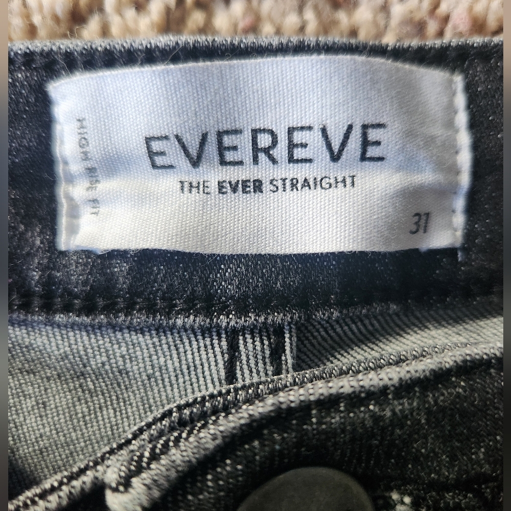 Evereve The Ever Straight Jeans Black Raw Hem Size 31 - Picture 6 of 11